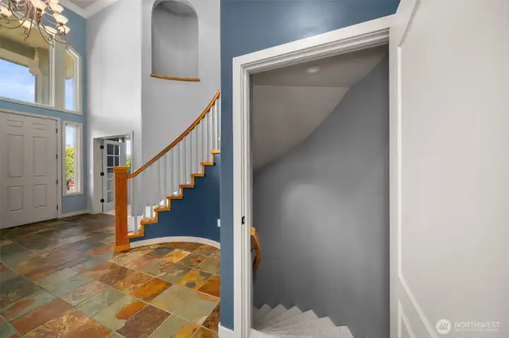 Curved Staircase to Lower Level