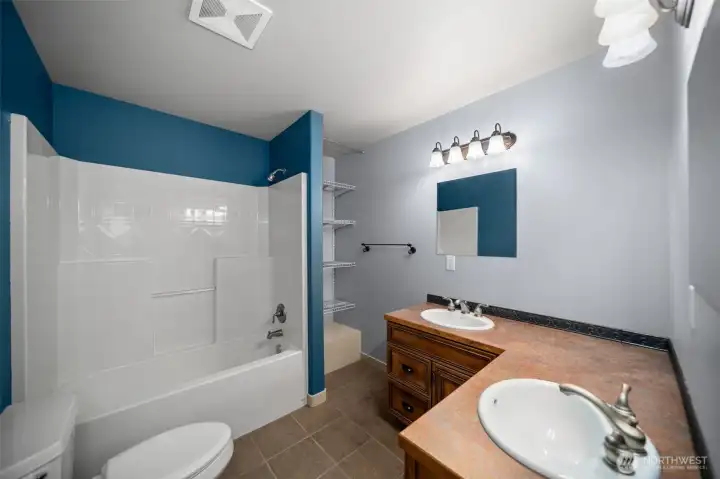 Full Bath on Lower Level w/ Dual Sink Basins