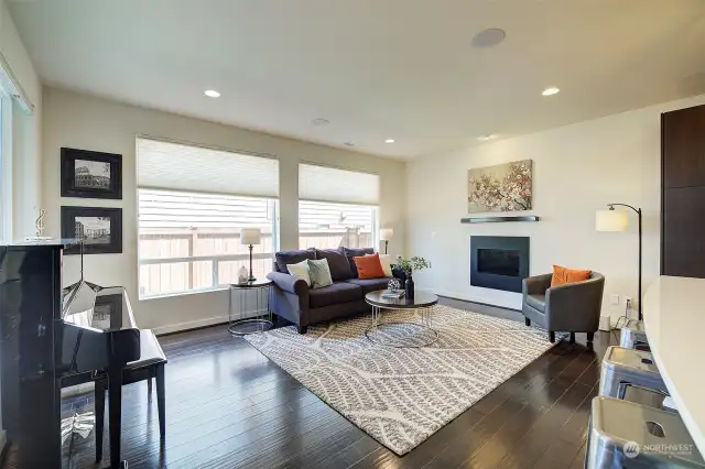 Large family room with HUGE windows; lots of light!