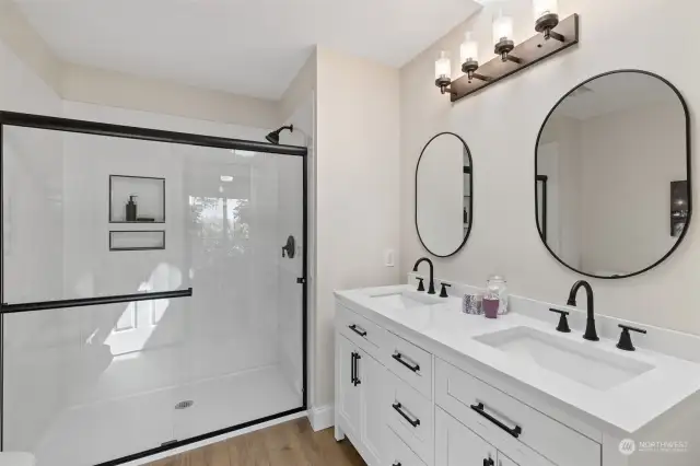Updated primary bath with oversized walk-in shower