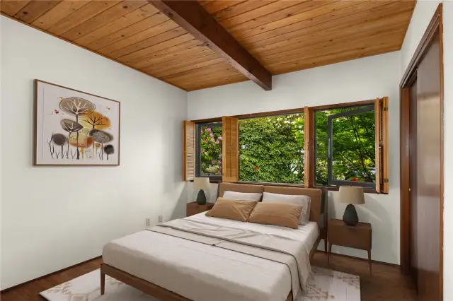 One of two main floor bedrooms. Virtually staged.