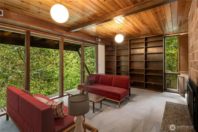 Lower level library.  Treehouse peacefulness.