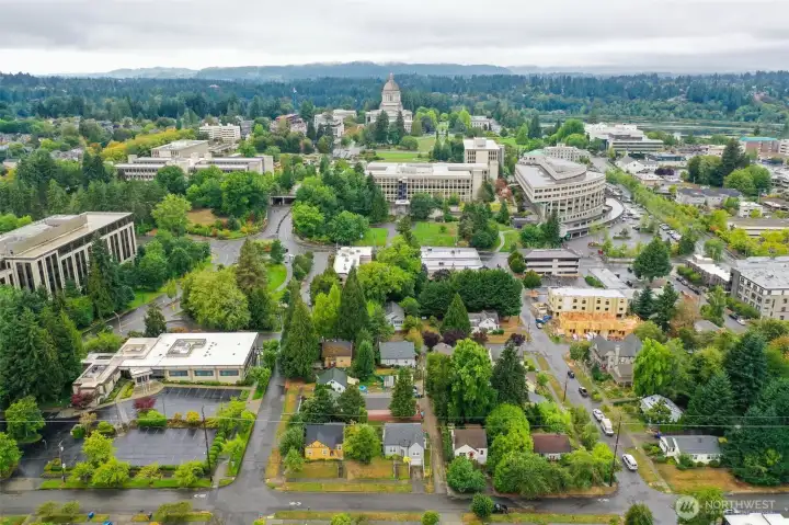 Aerial view showing close proximity to the capitol