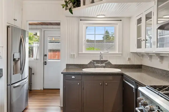 Abundant cabinetry provides excellent storage.