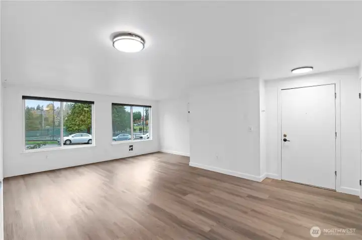 Sun filled living/dining room