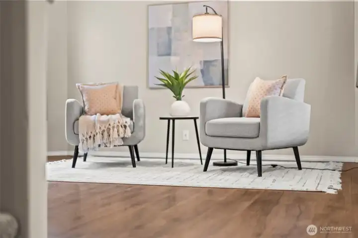 Front living area just inside the front door is a great spot to welcome guests