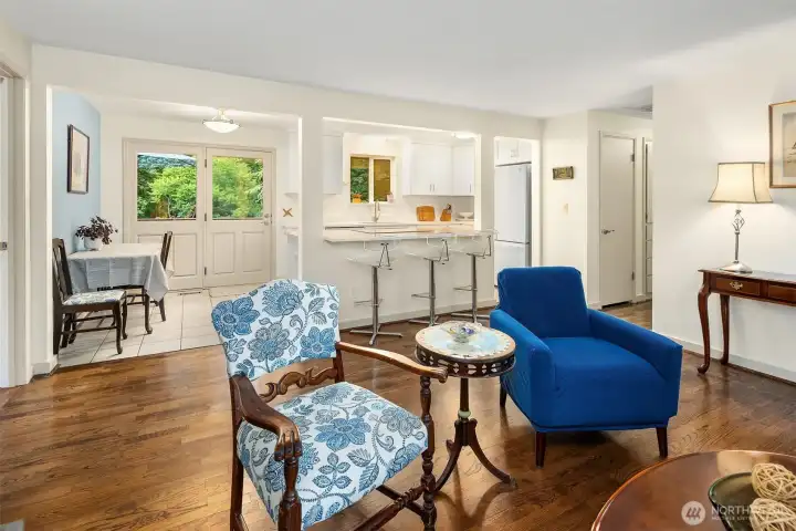 Living room looking onto kitchen