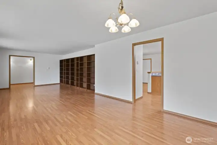 In this picture you can see the dinning area is just off of the kitchen with pocket doors.