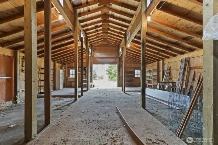 The inside of the barn is unfinished and waiting for you to make it your own.