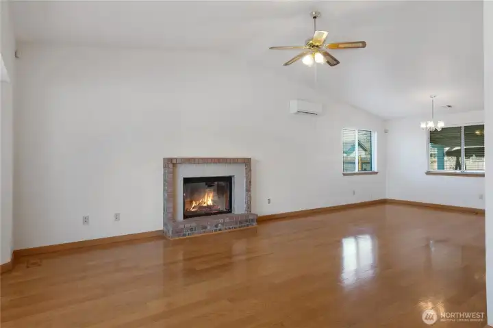Wood fireplace in living room