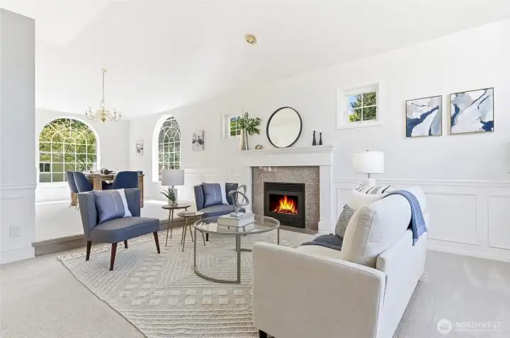 Elegant fireplace enhances the room with warmth and inviting ambiance