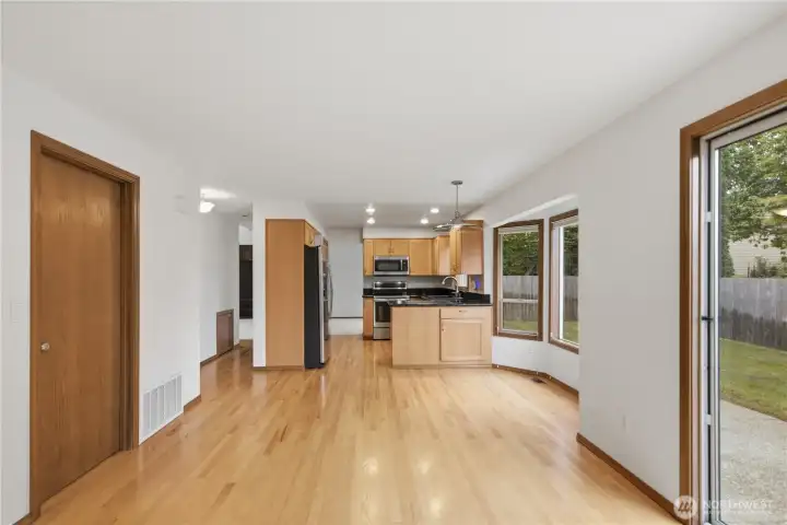Hardwood floors in kitchen and family room Hardwood floors in kitchen and family room