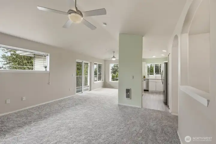 Living Room, Dining Room & Kitchen