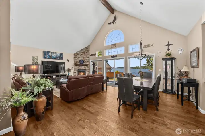 Open concept with vaulted ceilings and amazing views of Lake Tapps.