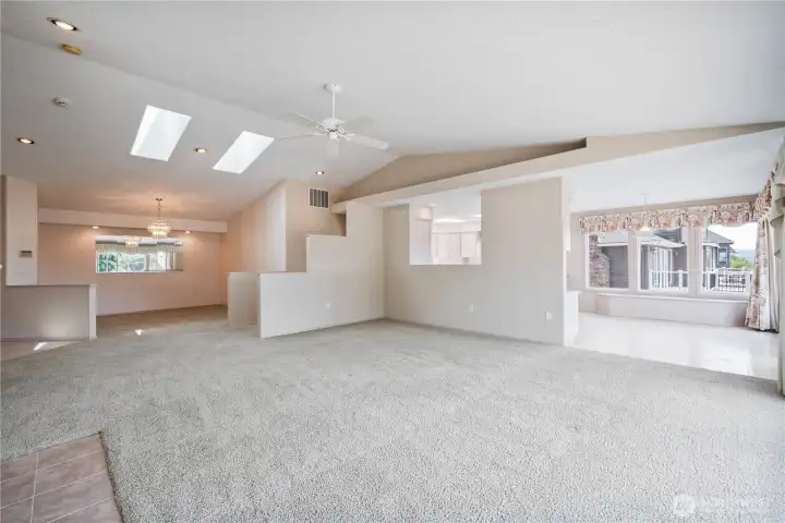 Light and airy living room with built ins and amazing views!