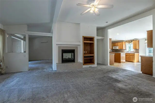 Family room on the other side of the fireplace