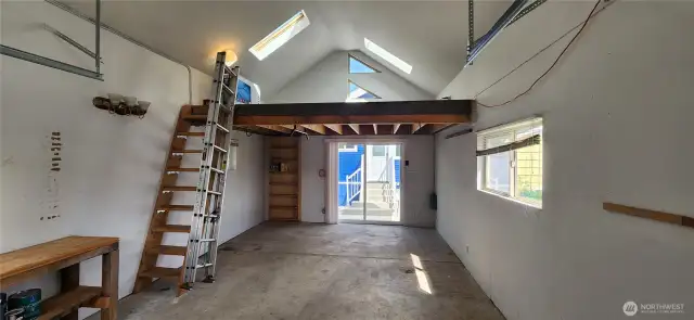 Rear garage loft and self closing slider