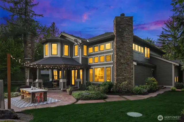 An entertainer's dream.  You can entertain on both covered and open patios.