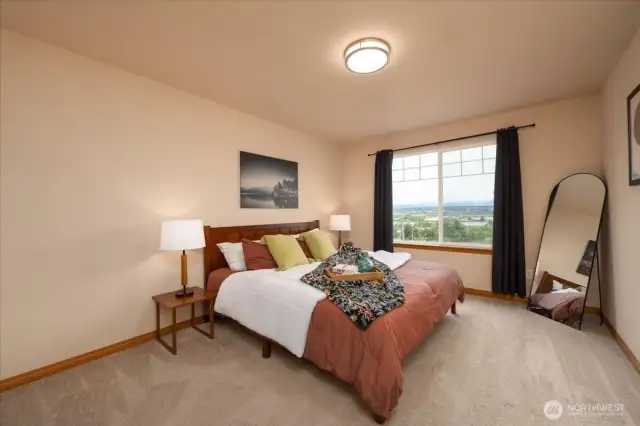 Owners suite has King sized, large closet and view of the mountains.