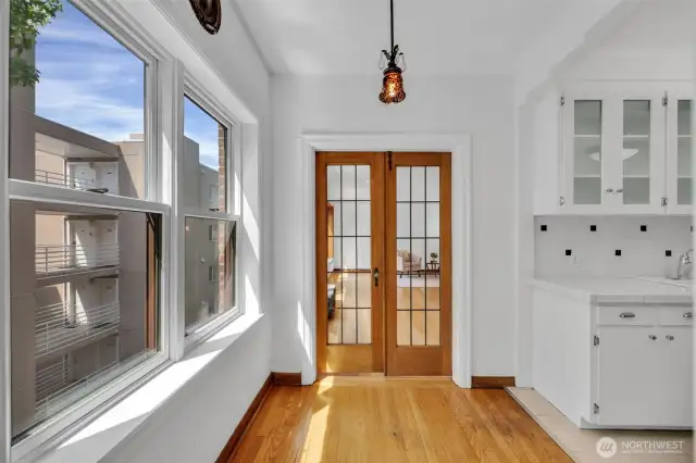 Little coffee nook in front of the south facing windows.