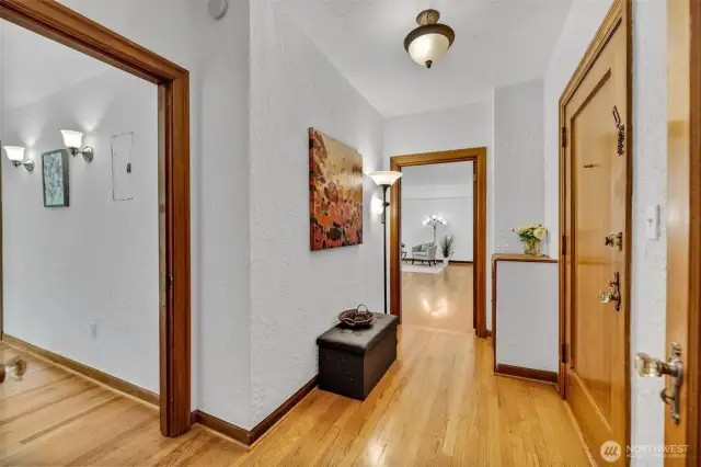 The main unit entry. Bedroom to the left, hallway to the right.