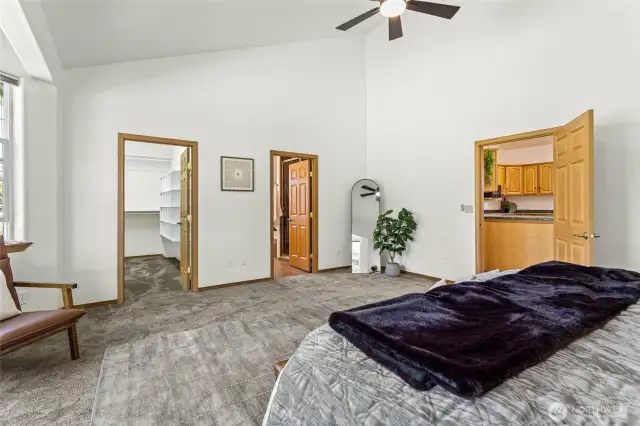The primary on-suite is immense and features a walk-in closet and attractive full bath