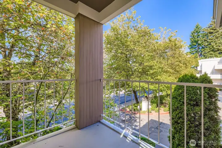 Private covered deck off the front of the home.