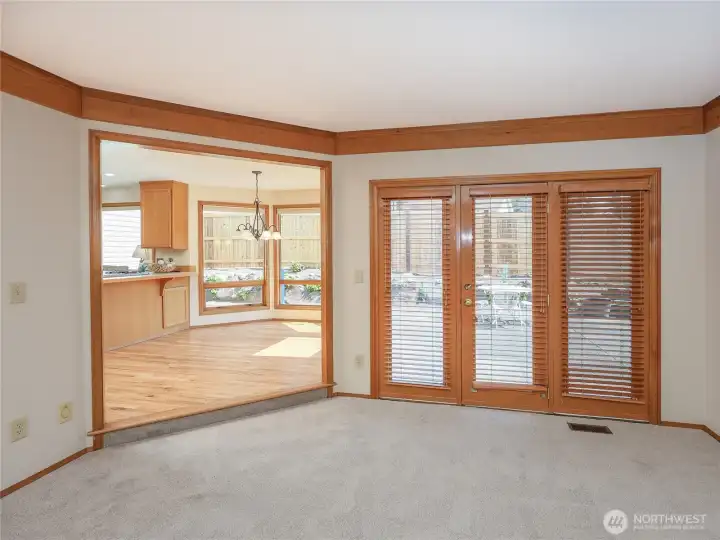 French Door off the Family Rm..Gorgeous Crown Molding