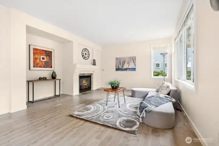 Cozy gas fireplace in family room
