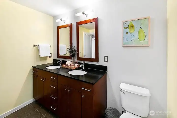 Room for two in this good sized bathroom.