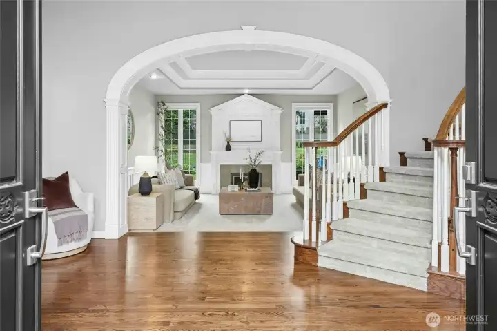 Expansive windows framing picturesque views.