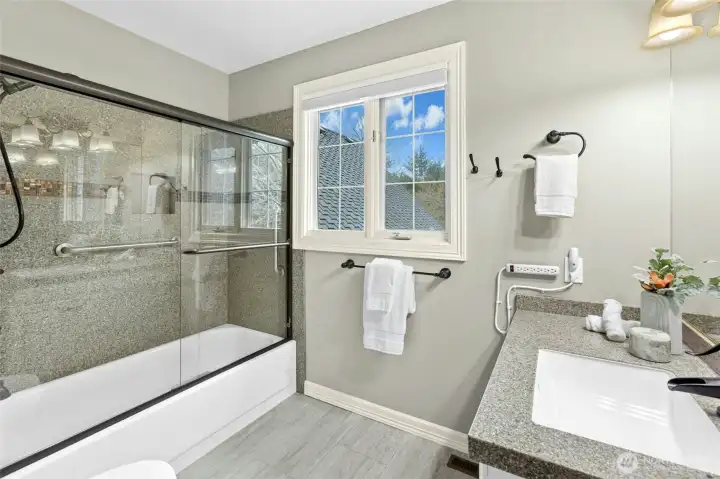 En suite bathroom plus huge walk-in closet.