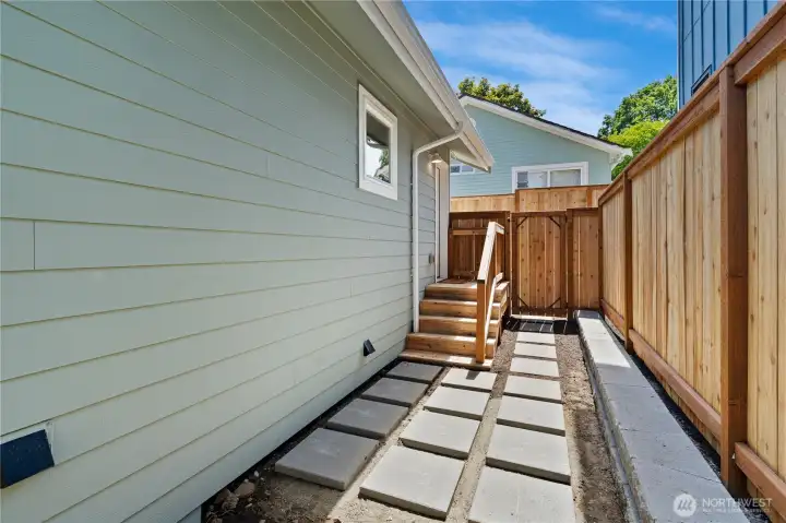 Fully fenced back patio.