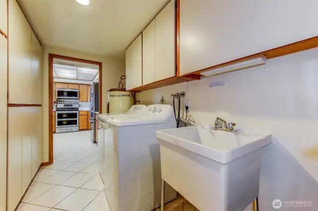 Full-size washer/dryer and loads of storage cabinets for those Costco runs.  You can bathe your pet in the utility tub (depending on size).