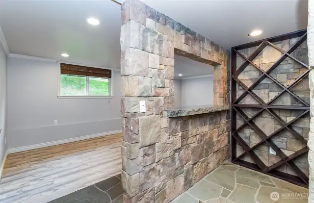 Unique Stone Wine Storage & Bar Flank the Living Area~No Need to go out for a Good Glass of Vintage Cab or Syrah~Wine Tasting Events @ Home~