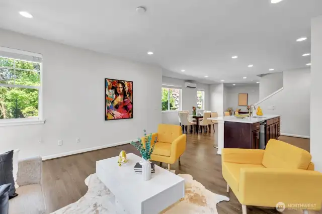 Oversized living room is light and airy. Great place to just hang out.