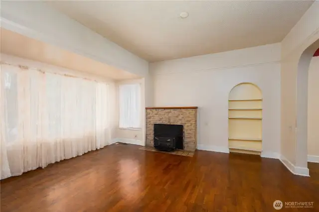 Unit A living area with wood stove.