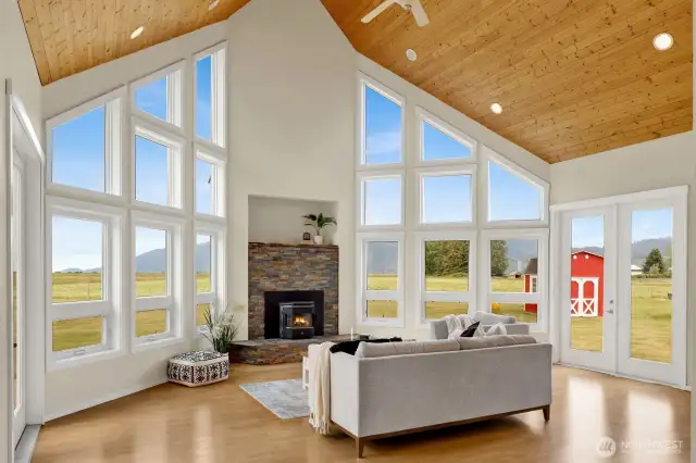 The great room faces the stunning westerly views
