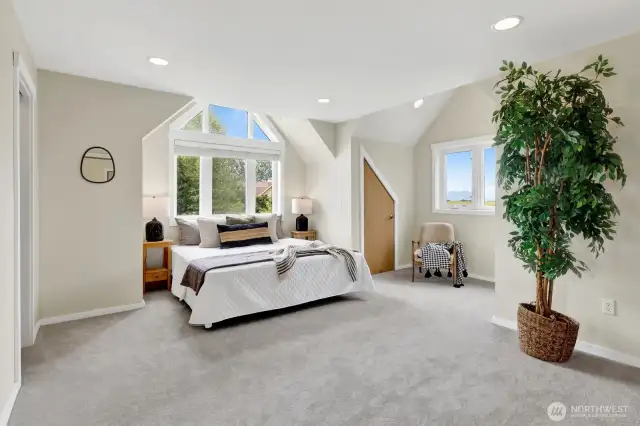 The primary suite is so large and bright. Note the new carpet!