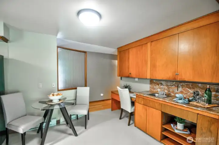 At the end of the kitchen - even more storage in this combination hutch and wet bar.