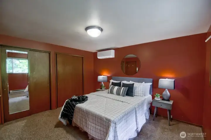 This room hosts the 2nd ductless mini-split for heating and cooling, plus boasts double closets.