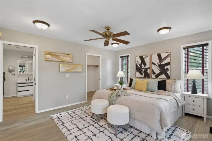 Everything you need is right here. Bedroom, bathroom, closet, all on one level without hallway traffic.