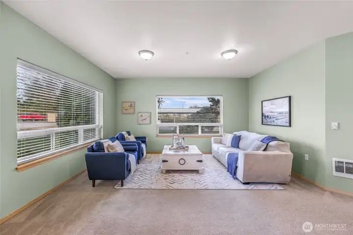 Large windows let in ample natural light.