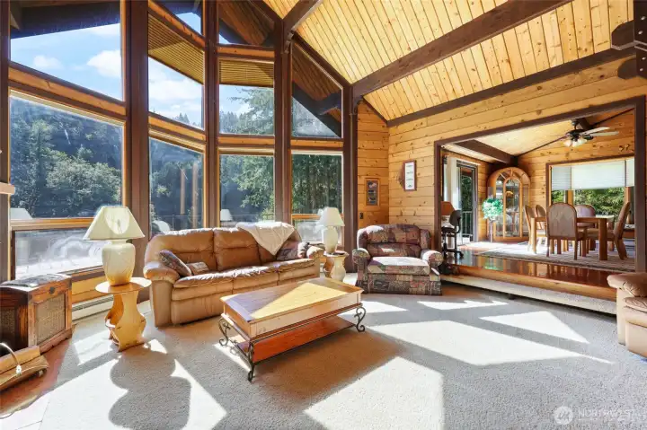 Large windows overlooking the river