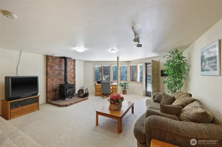 Wood stove in the Family room will keep you warm in the winter