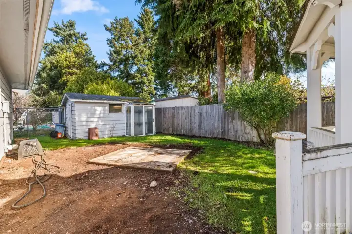 hot tub slab and garden shed outback