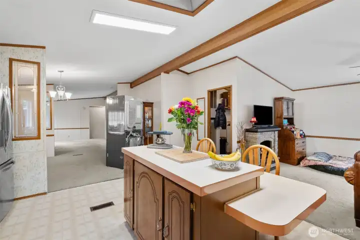 Kitchen looking towards dining room and living room