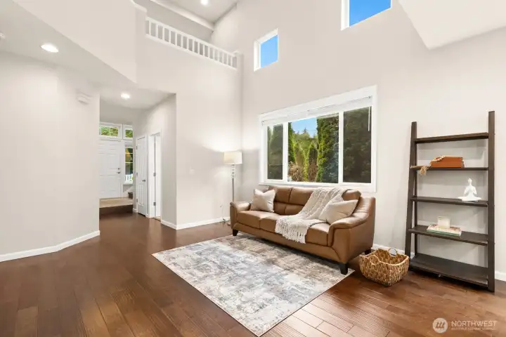 Open-ceiling living area.