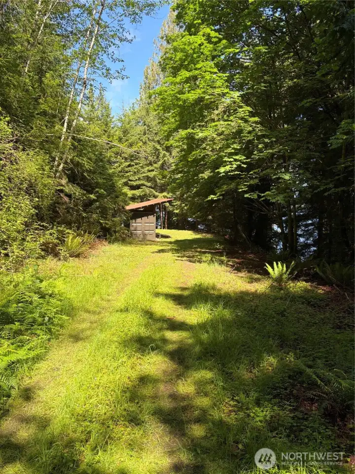 The cabin is situated on a bluff overlooking Dabob Bay.