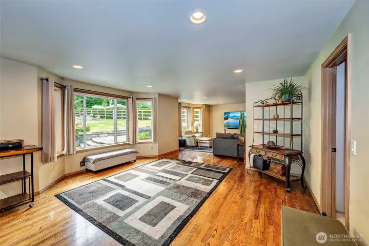 Kitchen and great room with sunny southern exposer.
